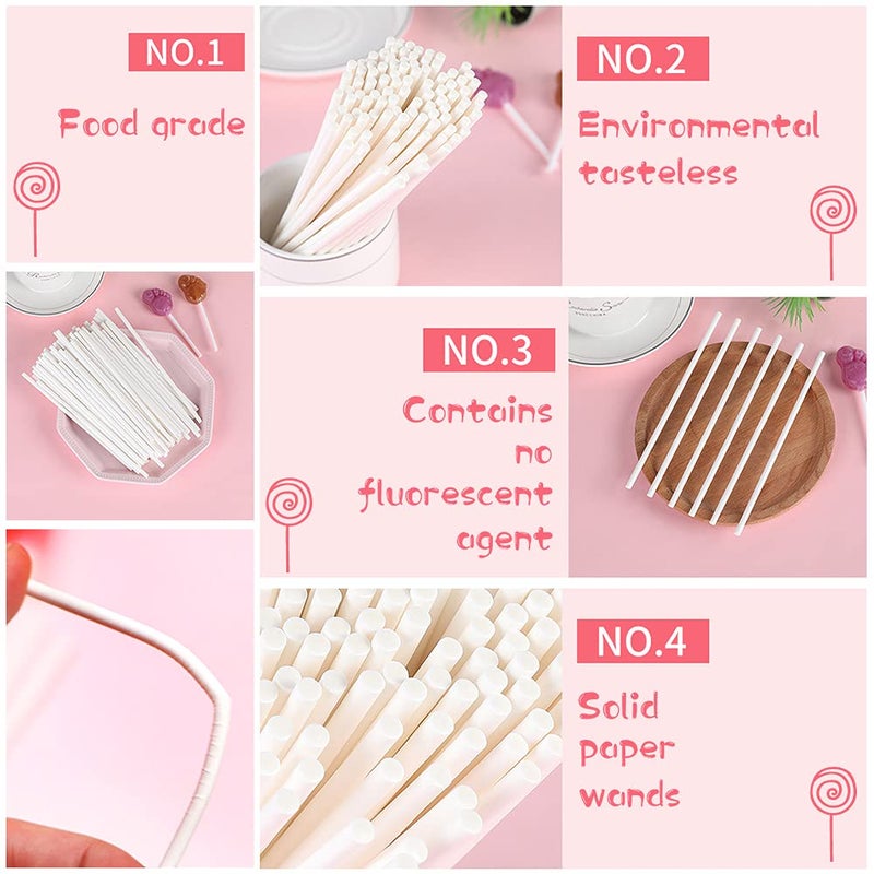 Blvochnnt 500PCS 4-Inch White Lollipop Sticks Paper Sucker Stick Cake Pops Stick for Candy Melt Dessert Cake Pops Chocolate and Cookie(3mm) - Image 3